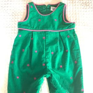 Baby green corduroy one piece with hearts
